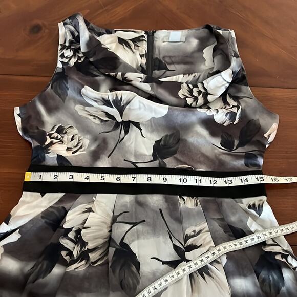 H&M Gray Floral Print Satin Dress Womans Size 10 Pockets Office Dressy Cocktail - Picture 8 of 10